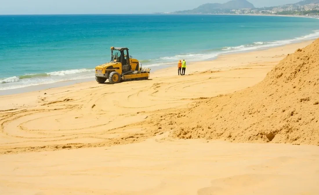 Sur la plage centrale du Lavandou, le gros tas de sable disparaît enfin
