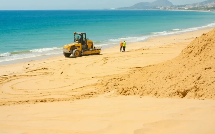 Sur la plage centrale du Lavandou, le gros tas de sable disparaît enfin