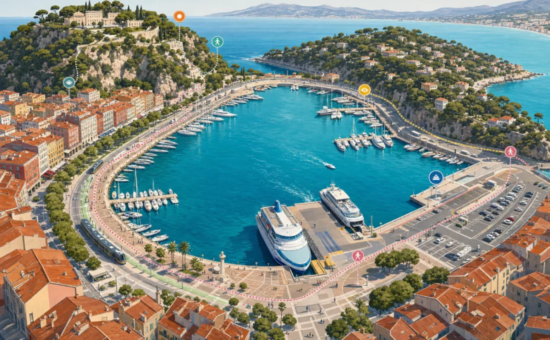 Plan du port de Nice, le vrai repère n&rsquo;est pas la carte mais le trajet